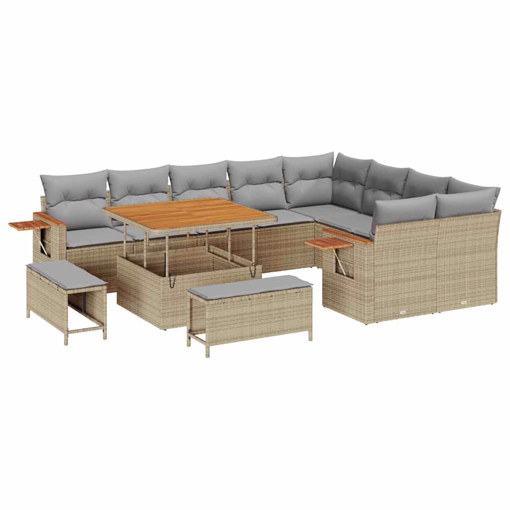 Havesofa Sæt 13 stk. 11-Antal sæder Beige og lys grå polyrattan