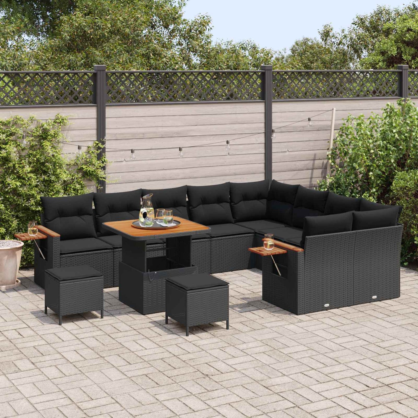 Havesofa Sæt 13 stk. 9-Antal sæder Sort polyrattan