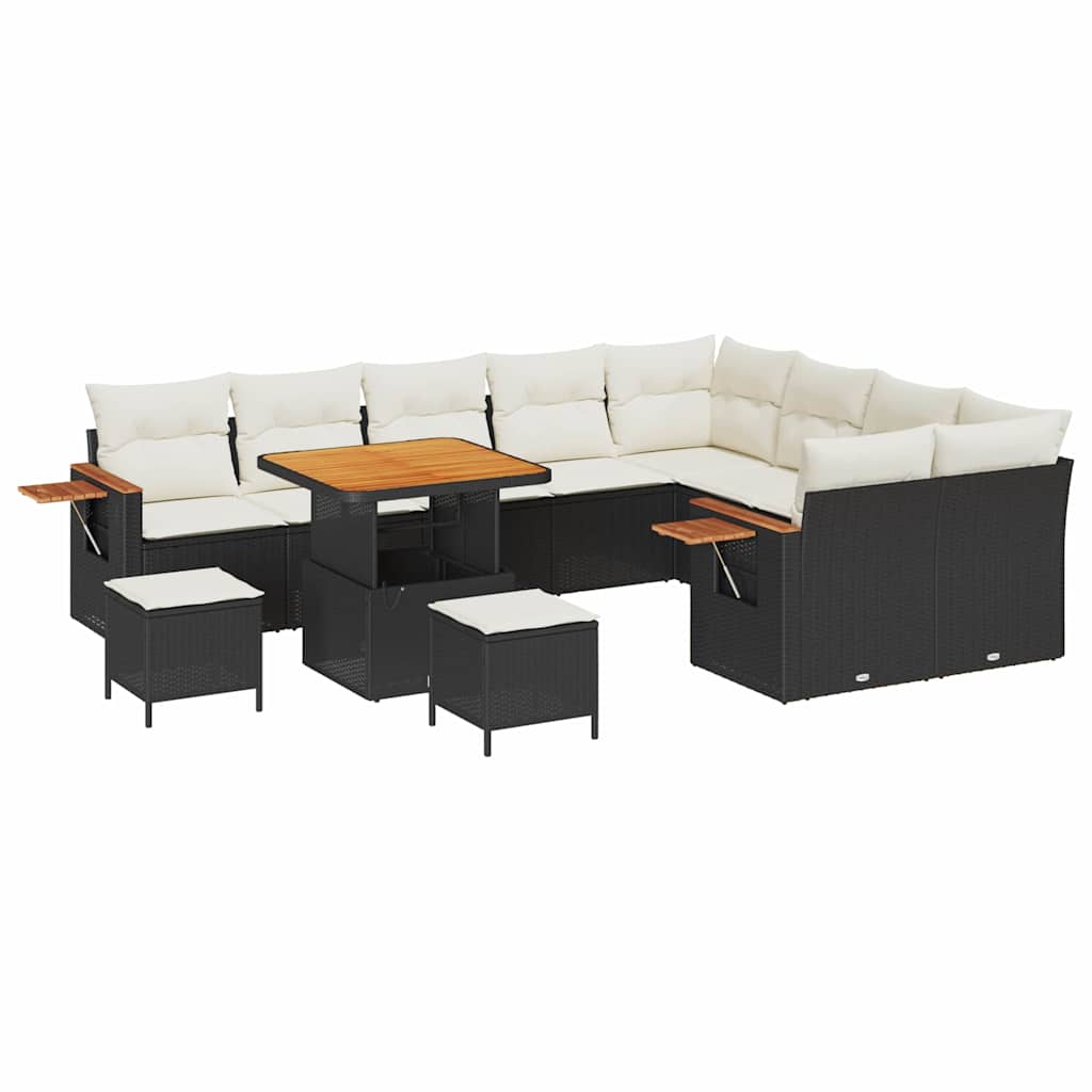 Havesofa Sæt 13 stk. 9-Antal sæder Sort og Cream polyrattan