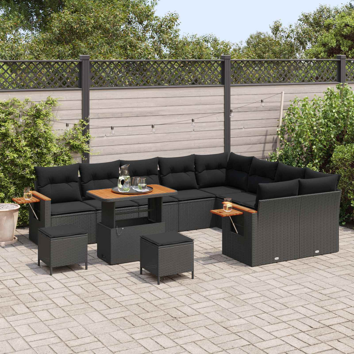 Havesofa Sæt 13 stk. 9-Antal sæder Sort polyrattan