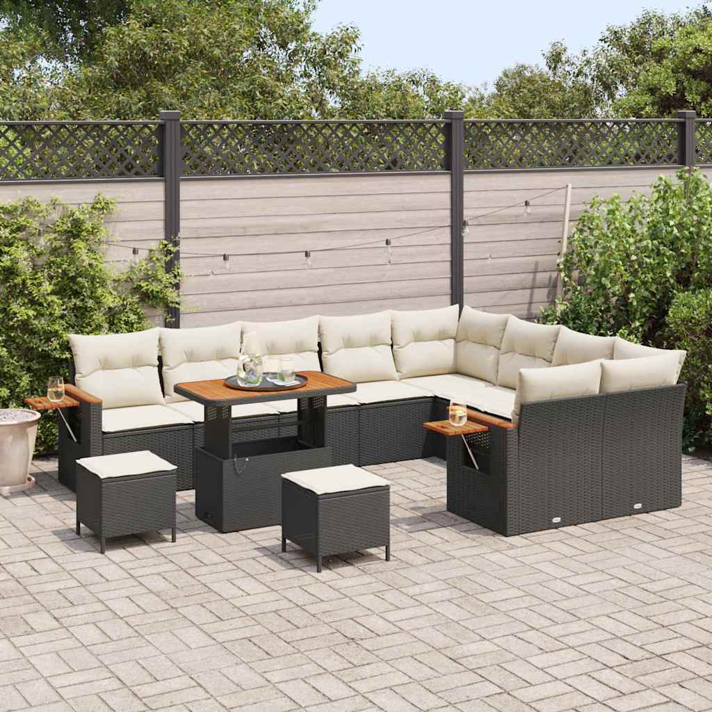 Havesofa Sæt 13 stk. 9-Antal sæder Sort og Cream polyrattan
