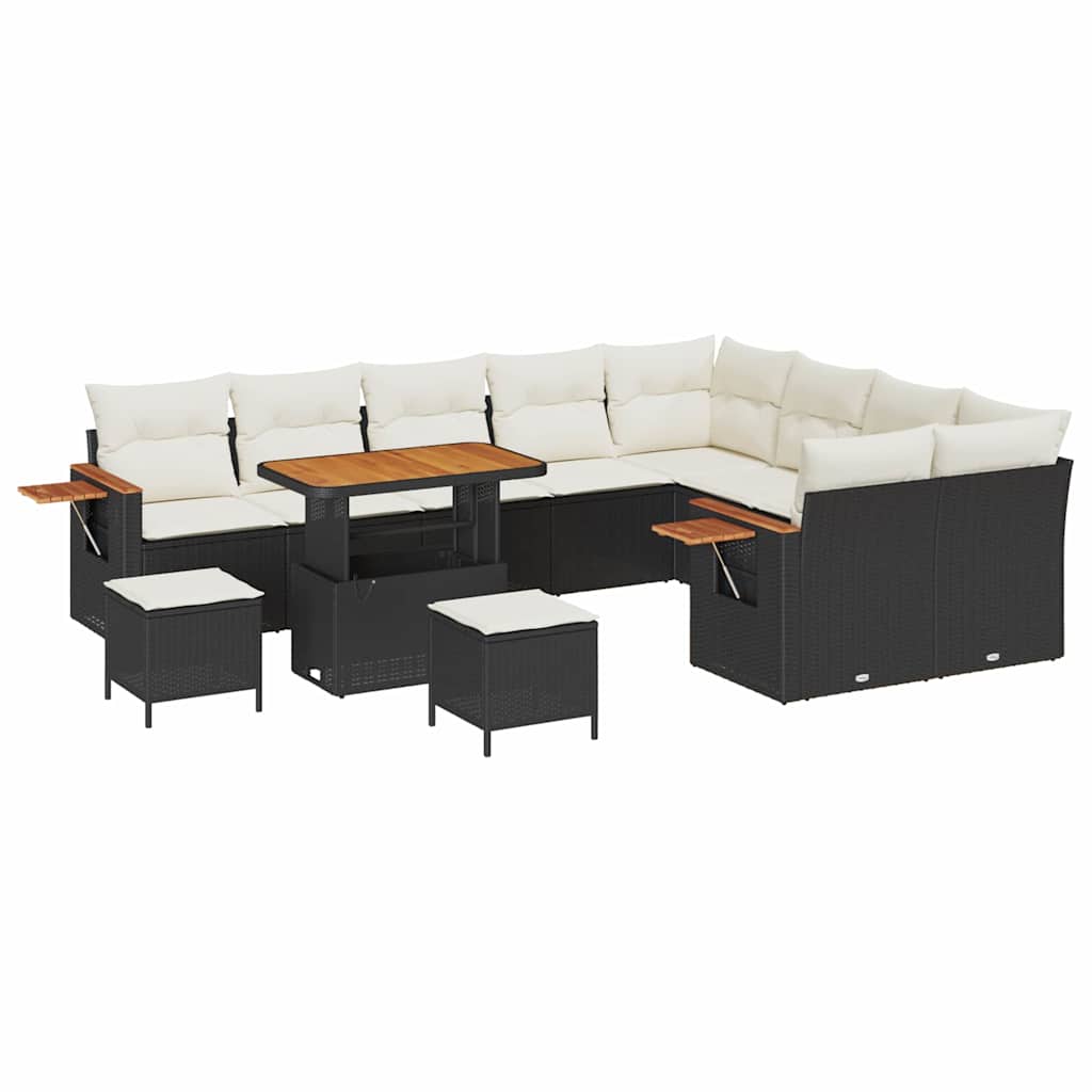 Havesofa Sæt 13 stk. 9-Antal sæder Sort og Cream polyrattan