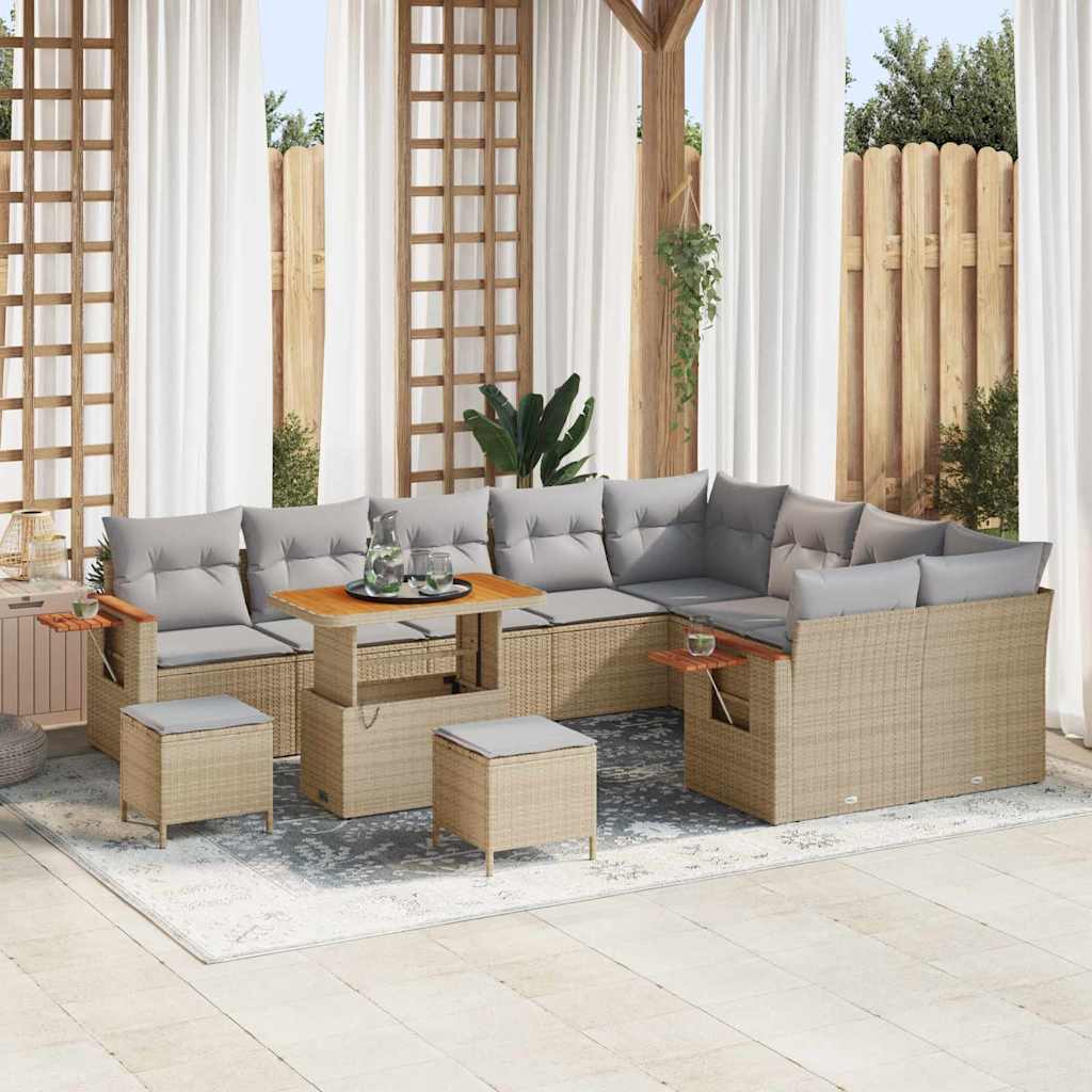 Havesofa Sæt 13 stk. 9-Antal sæder Beige og lys grå polyrattan
