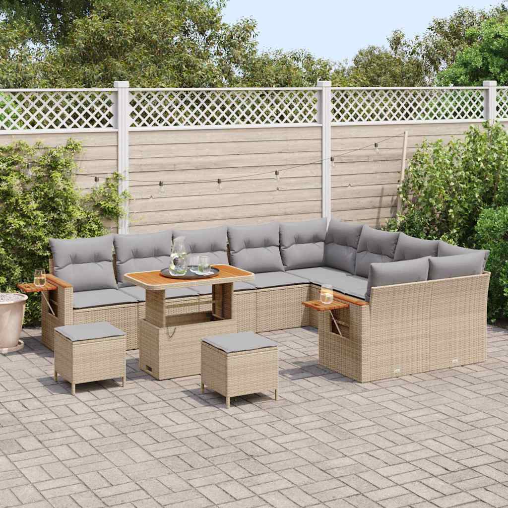 Havesofa Sæt 13 stk. 9-Antal sæder Beige og lys grå polyrattan