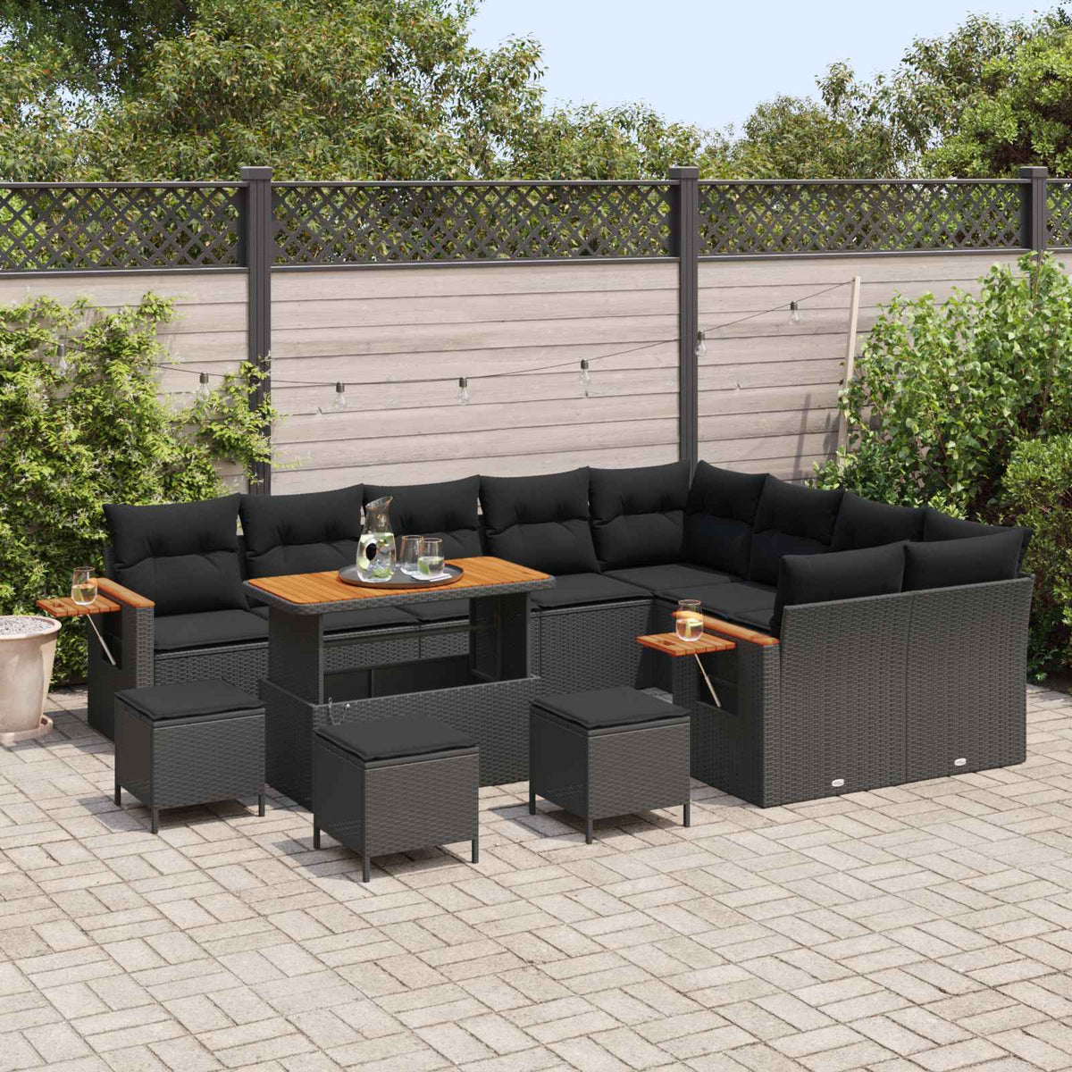 Havesofa Sæt 14 stk. 10-Antal sæder Sort polyrattan
