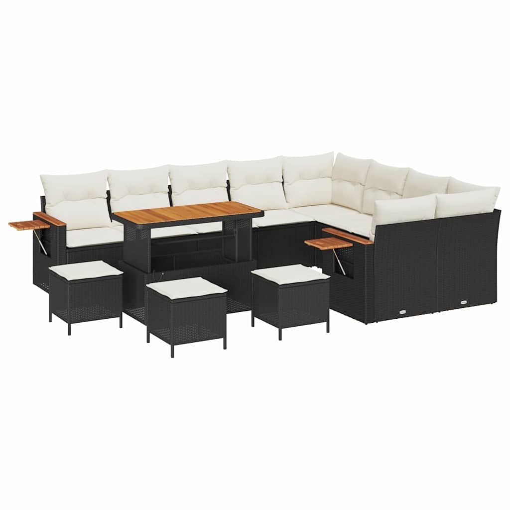 Havesofa Sæt 14 stk. 10-Antal sæder Sort og Cream polyrattan