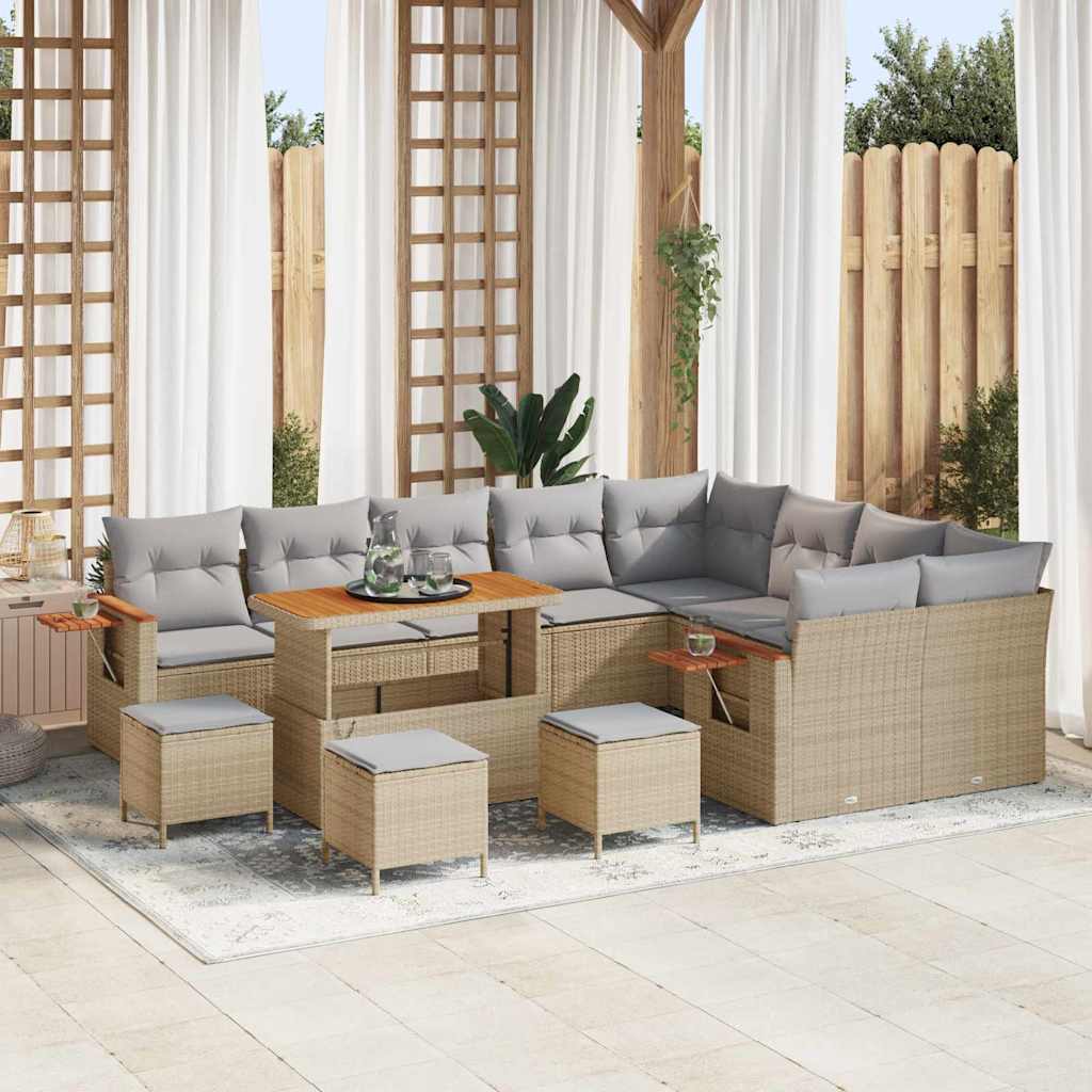 Havesofa Sæt 14 stk. 10-Antal sæder Beige og lys grå polyrattan
