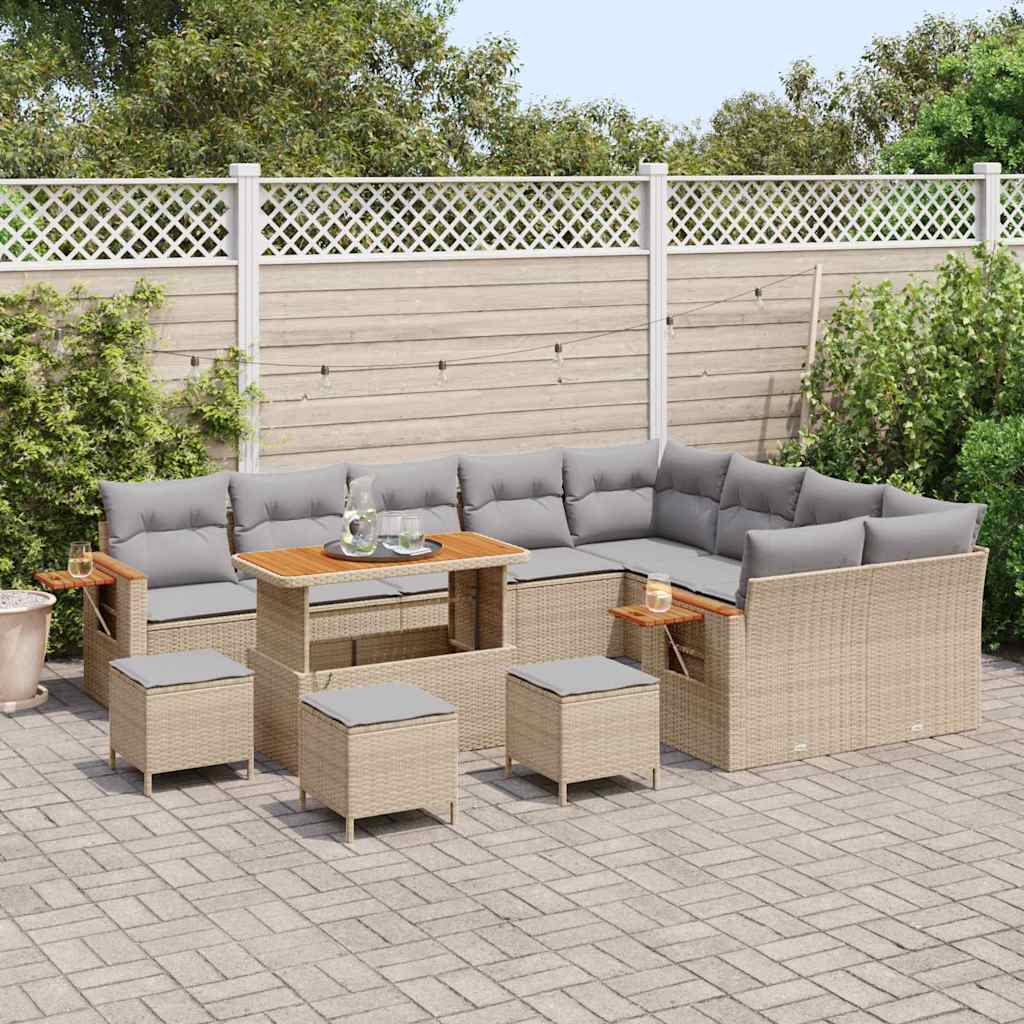 Havesofa Sæt 14 stk. 10-Antal sæder Beige og lys grå polyrattan