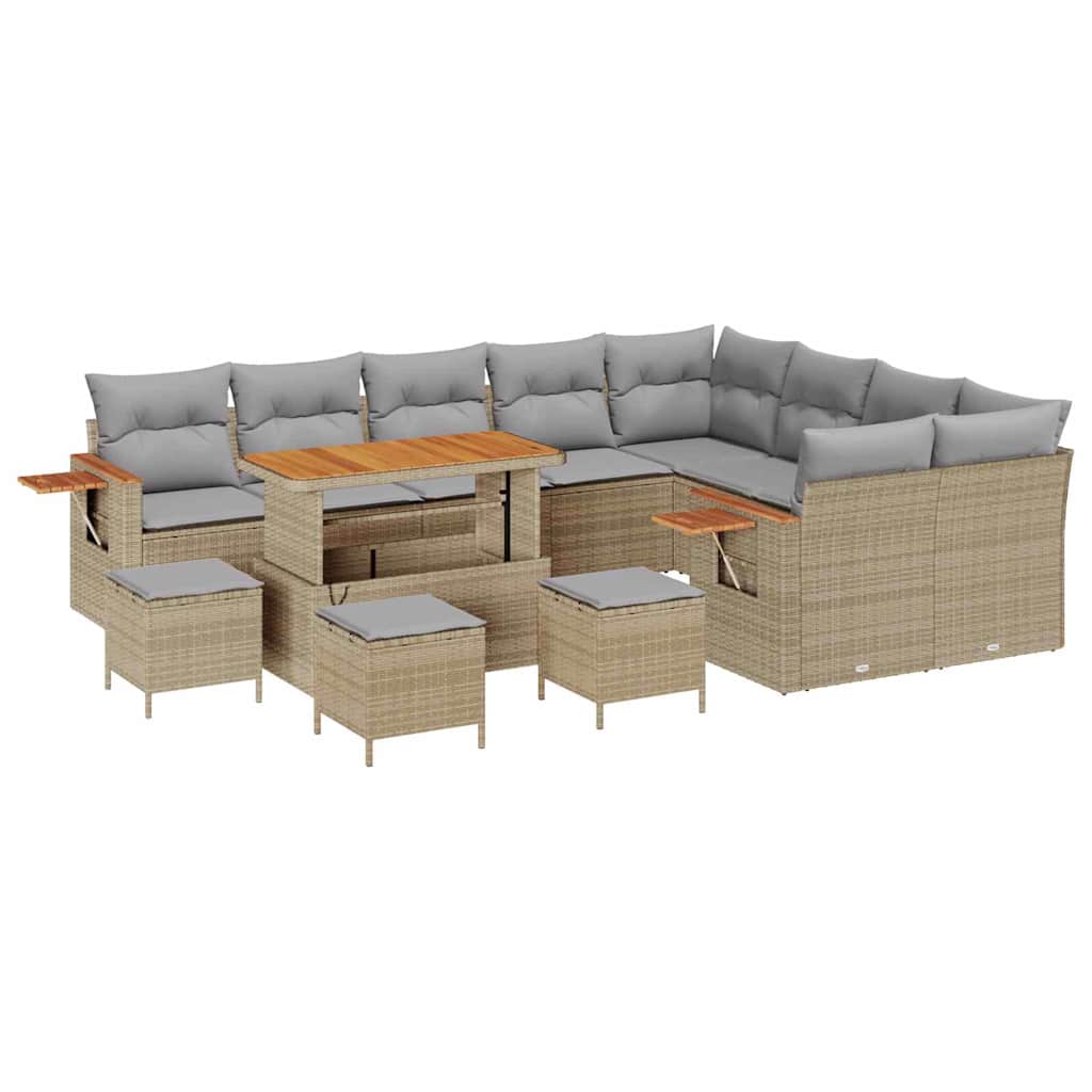 Havesofa Sæt 14 stk. 10-Antal sæder Beige og lys grå polyrattan