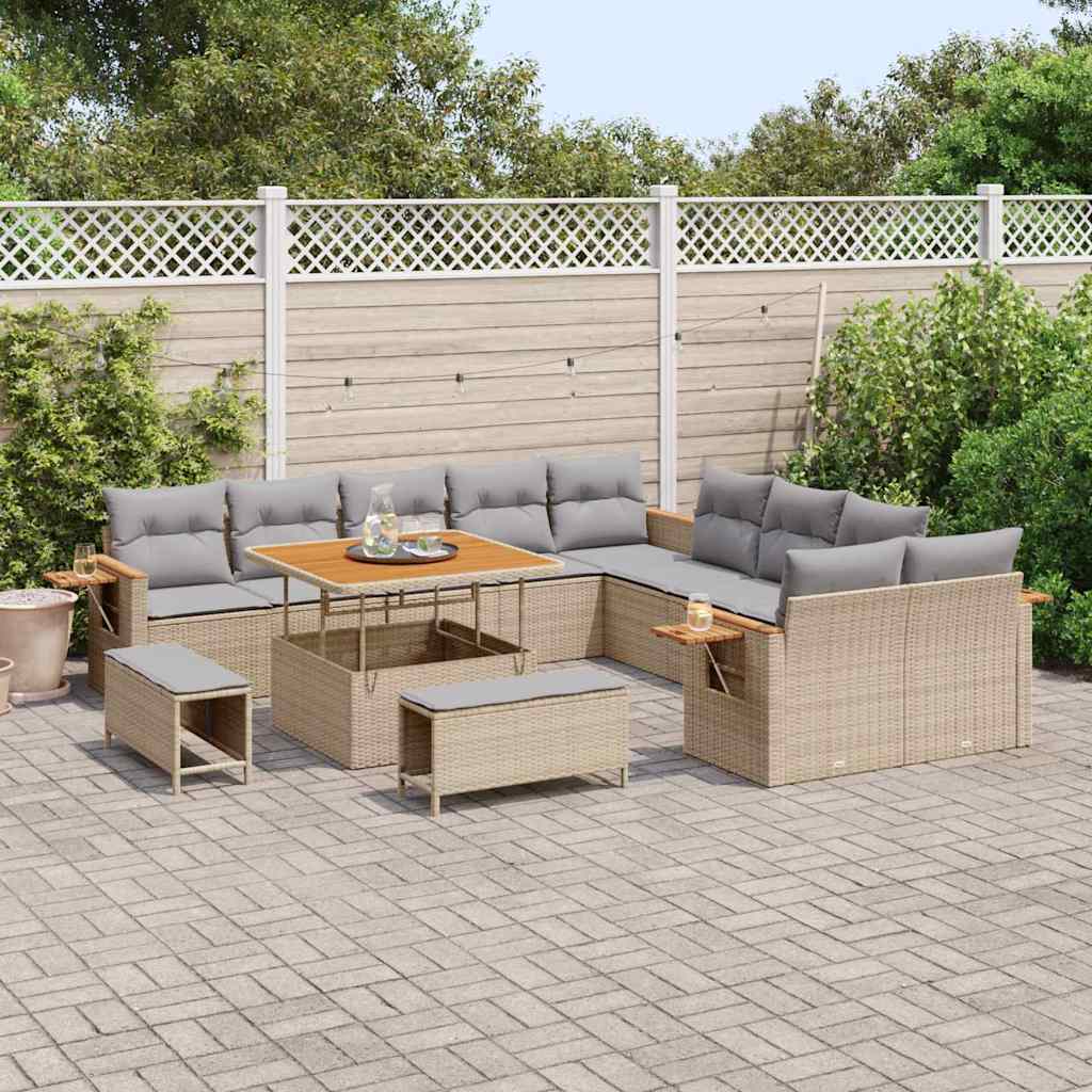 Havesofa Sæt 17 stk. 12-Antal sæder Beige og lys grå polyrattan