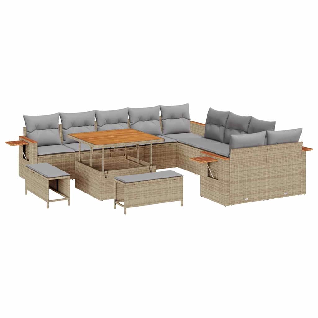 Havesofa Sæt 17 stk. 12-Antal sæder Beige og lys grå polyrattan