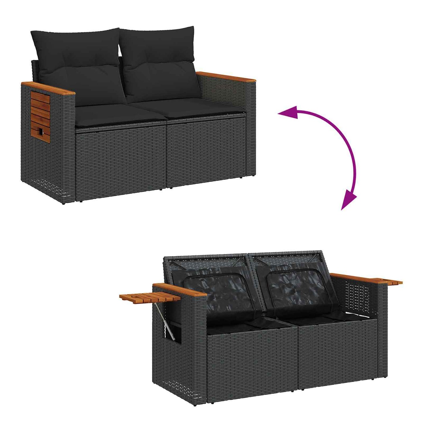 Havesofa Sæt 17 stk. 10-Antal sæder Sort polyrattan