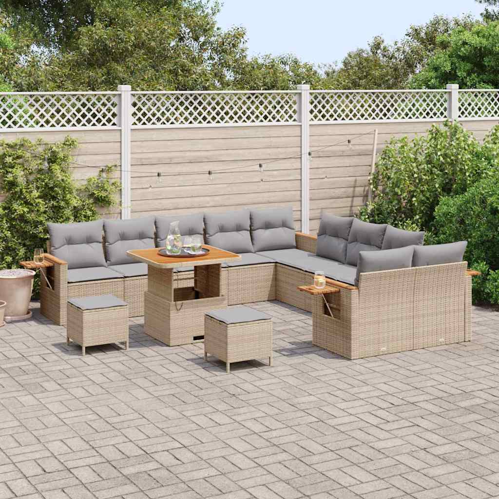 Havesofa Sæt 17 stk. 10-Antal sæder Beige og lys grå polyrattan