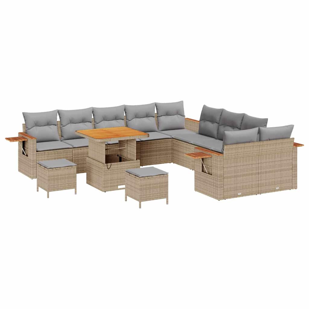 Havesofa Sæt 17 stk. 10-Antal sæder Beige og lys grå polyrattan