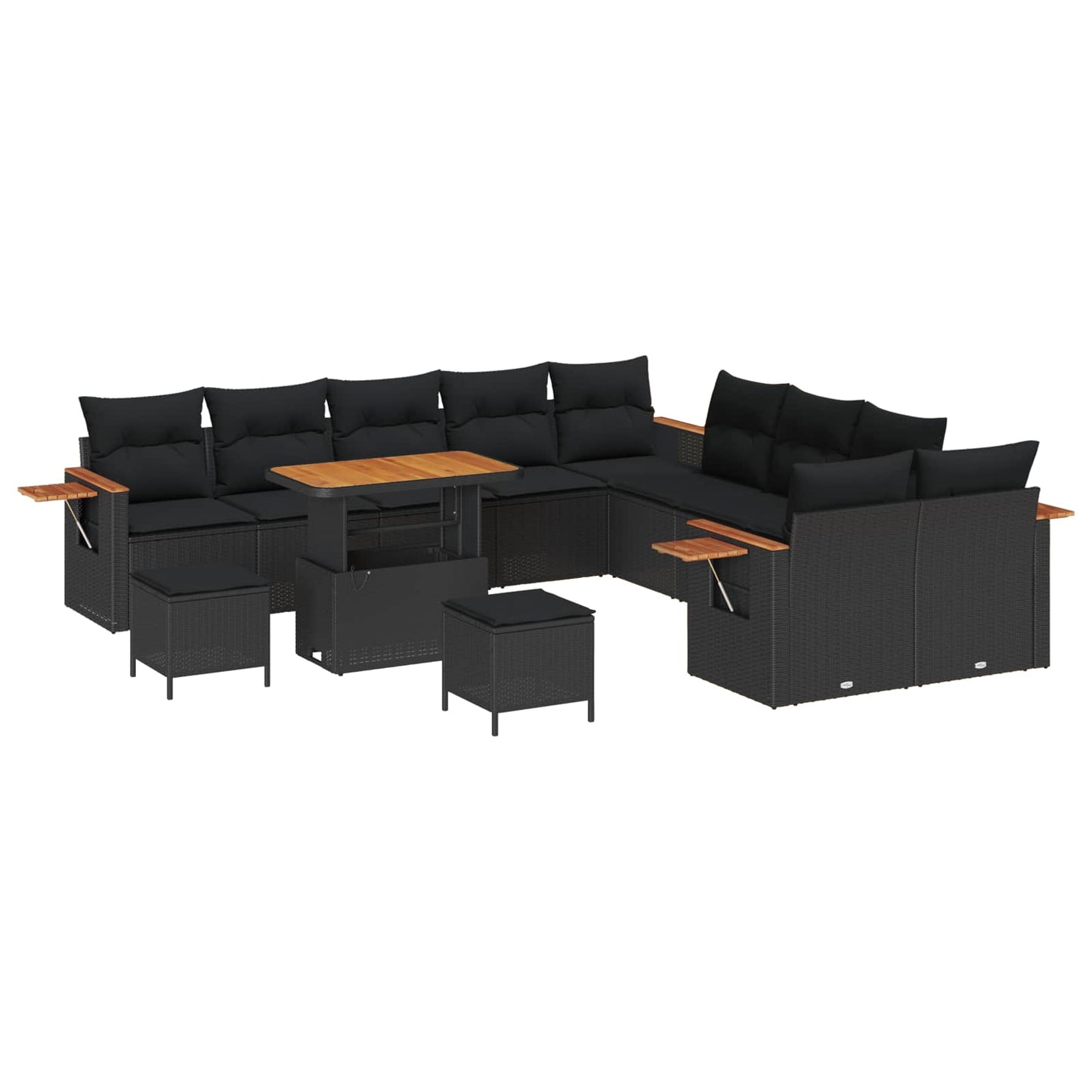 Havesofa Sæt 17 stk. 10-Antal sæder Sort polyrattan