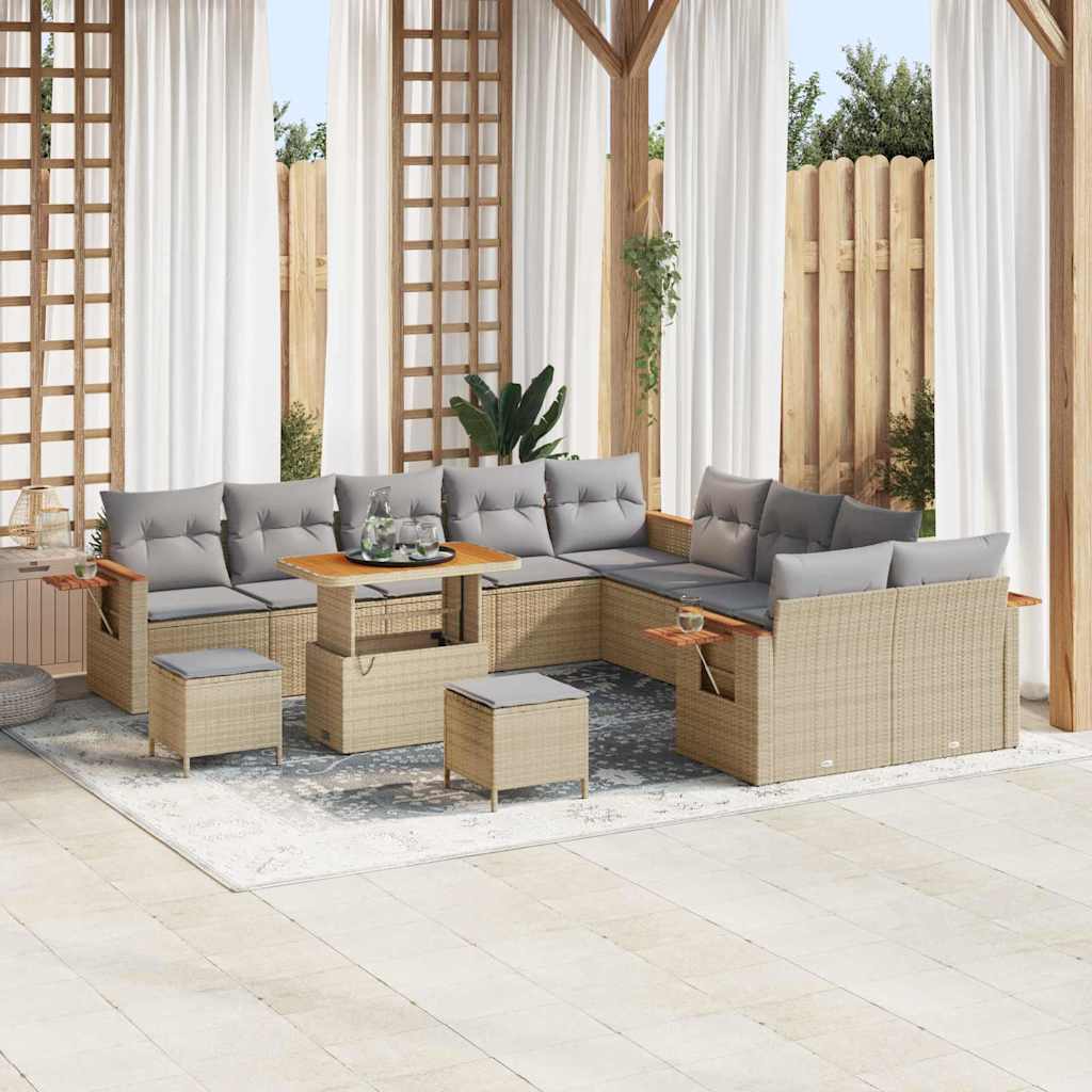 Havesofa Sæt 17 stk. 10-Antal sæder Beige og lys grå polyrattan