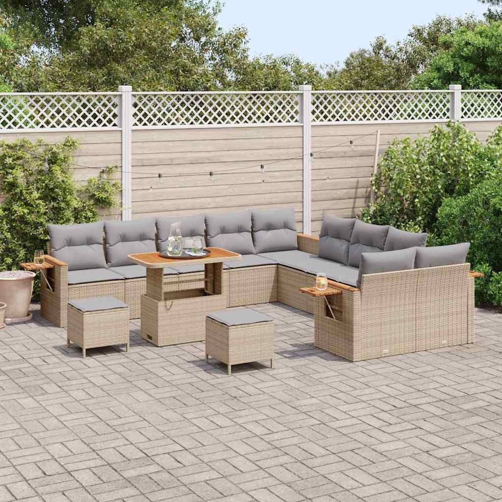 Havesofa Sæt 17 stk. 10-Antal sæder Beige og lys grå polyrattan
