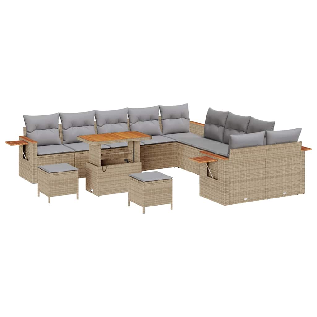 Havesofa Sæt 17 stk. 10-Antal sæder Beige og lys grå polyrattan