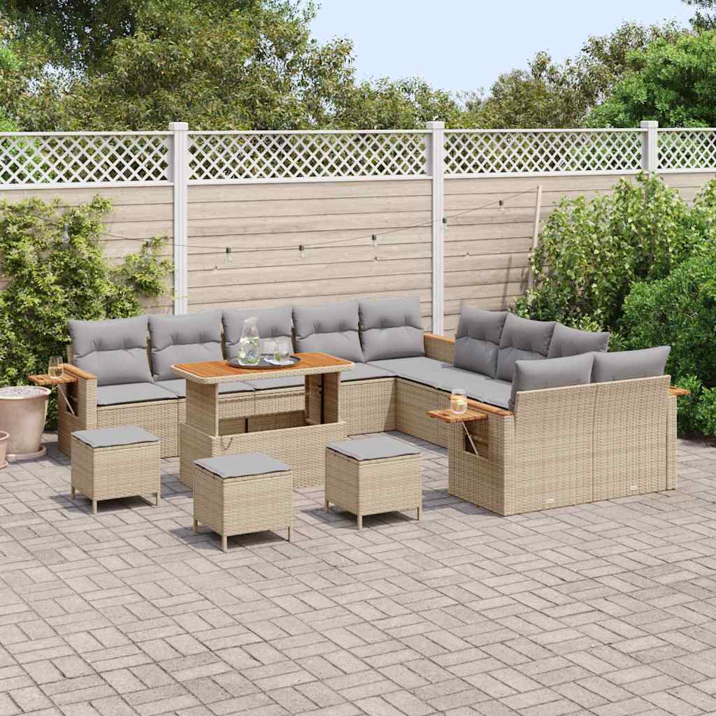 Havesofa Sæt 18 stk. 11-Antal sæder Beige og lys grå polyrattan