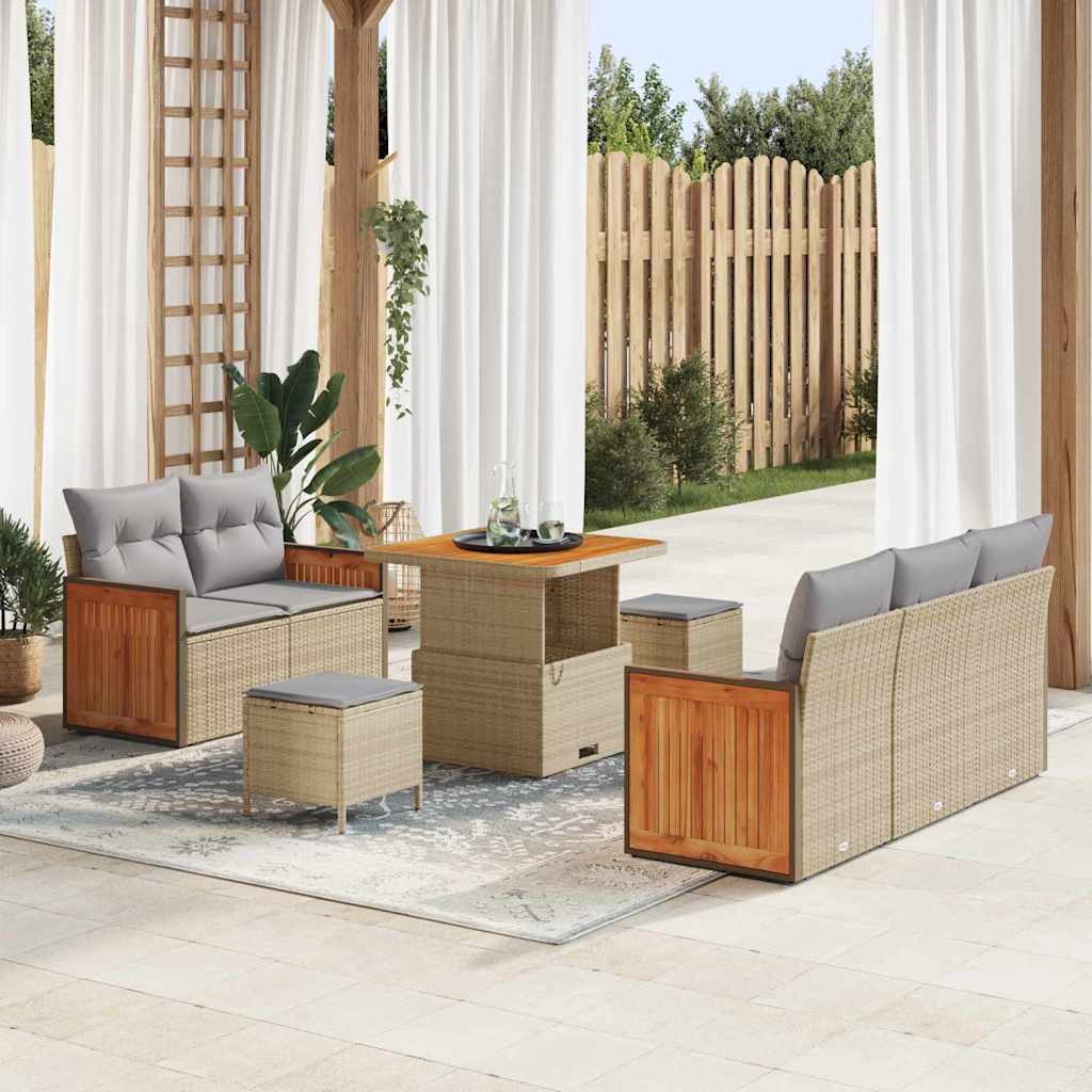 Havesofa Sæt 10 stk. 7-Antal sæder Beige og lys grå polyrattan