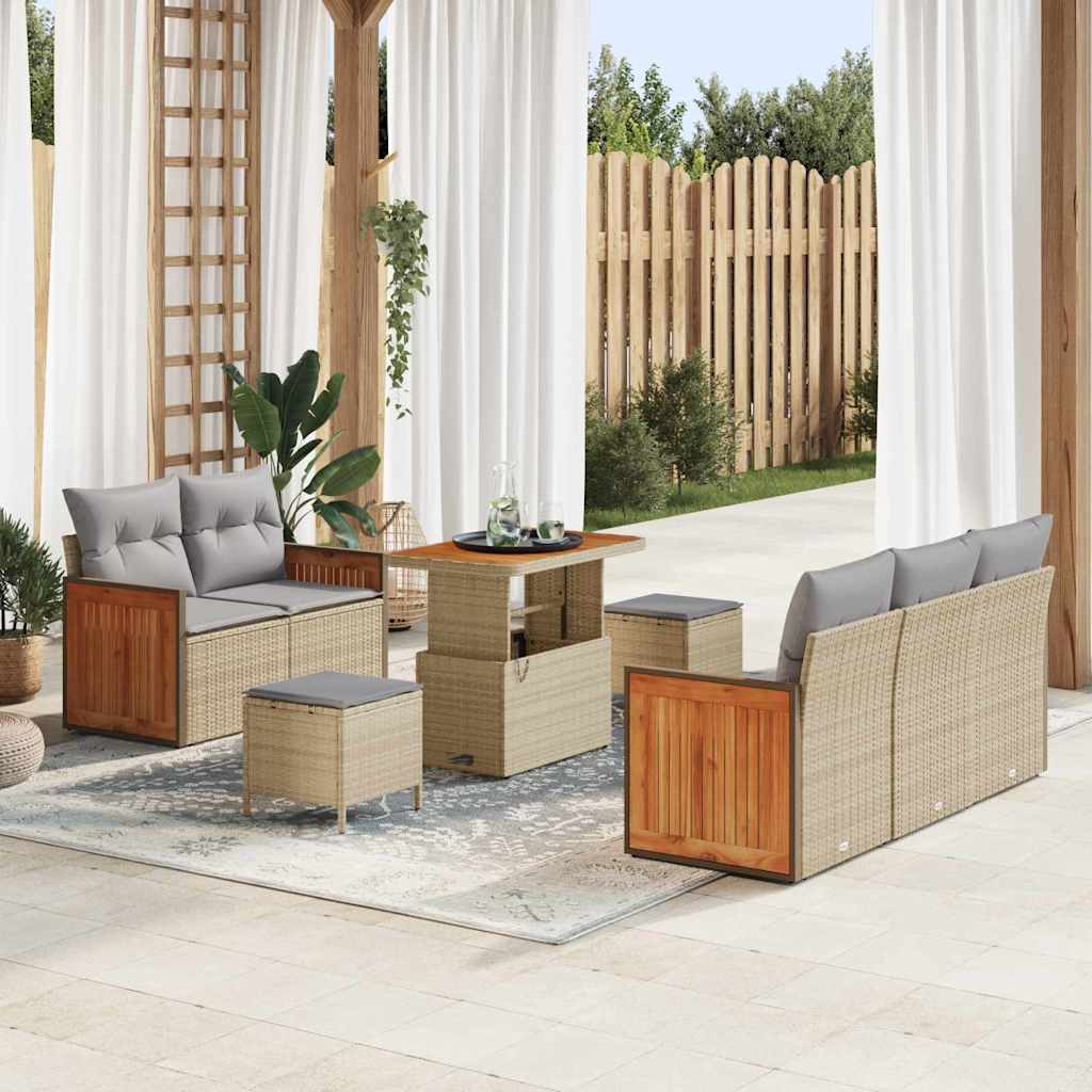 Havesofa Sæt 10 stk. 7-Antal sæder Beige og lys grå polyrattan