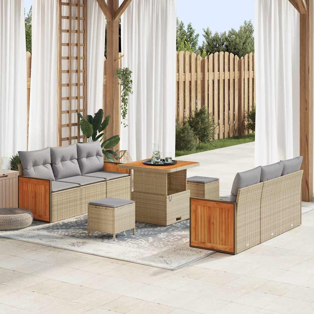 Havesofa Sæt 11 stk. 8-Antal sæder Beige og lys grå polyrattan