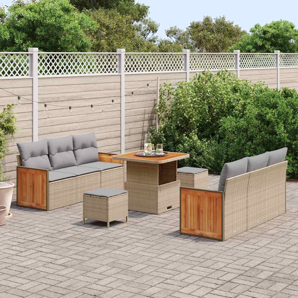 Havesofa Sæt 11 stk. 8-Antal sæder Beige og lys grå polyrattan