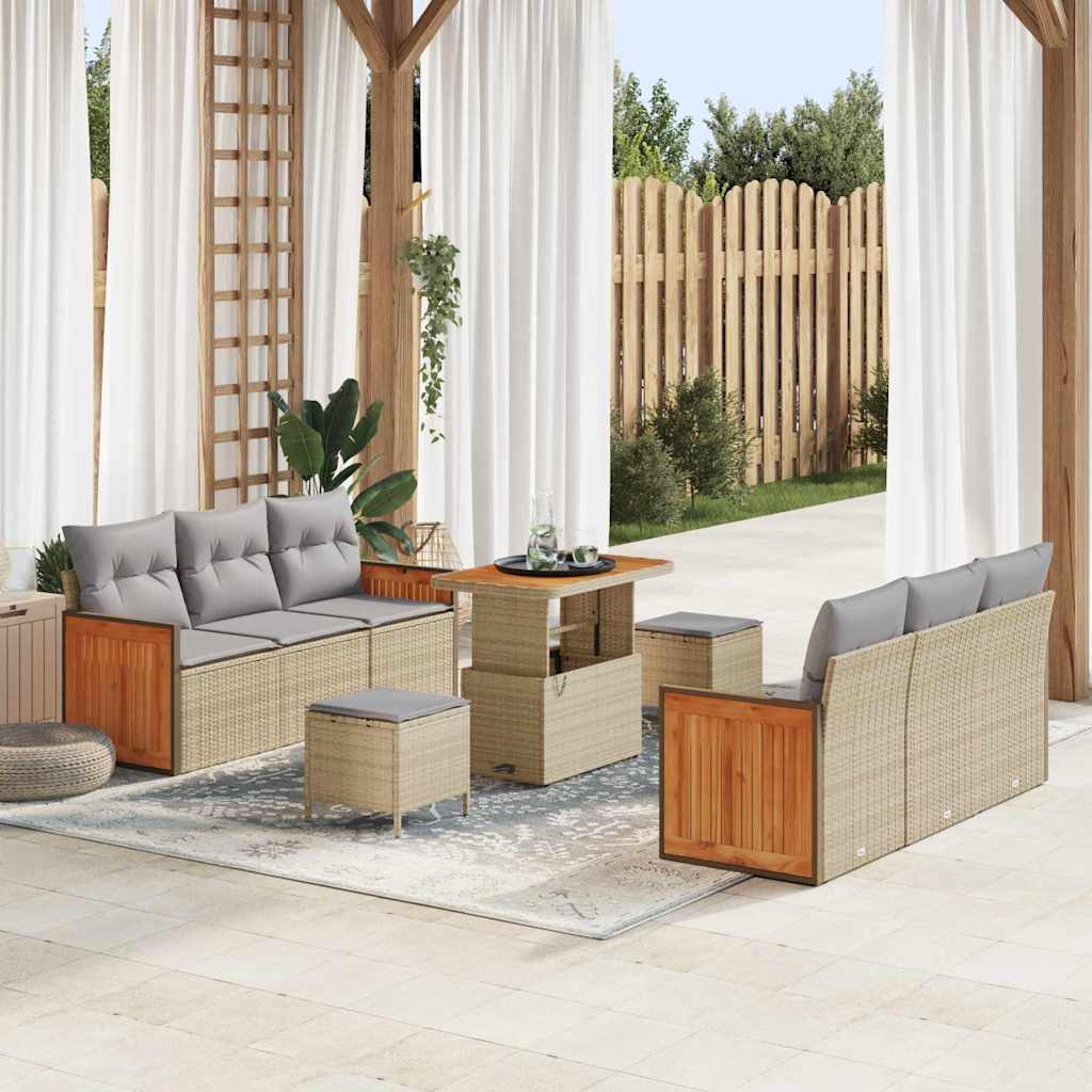 Havesofa Sæt 11 stk. 8-Antal sæder Beige og lys grå polyrattan