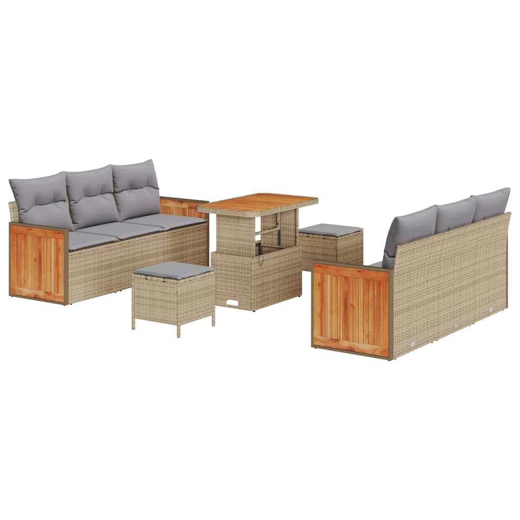 Havesofa Sæt 11 stk. 8-Antal sæder Beige og lys grå polyrattan