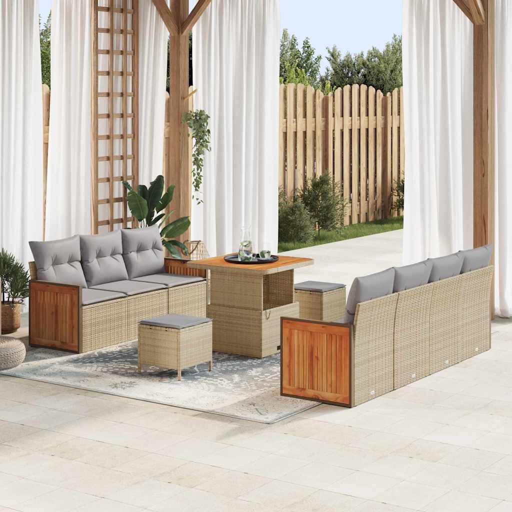 Havesofa Sæt 13 stk. 9-Antal sæder Beige og lys grå polyrattan