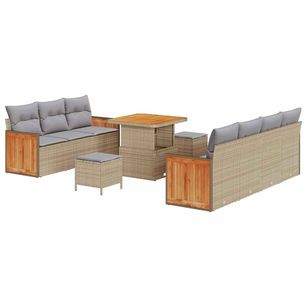 Havesofa Sæt 13 stk. 9-Antal sæder Beige og lys grå polyrattan