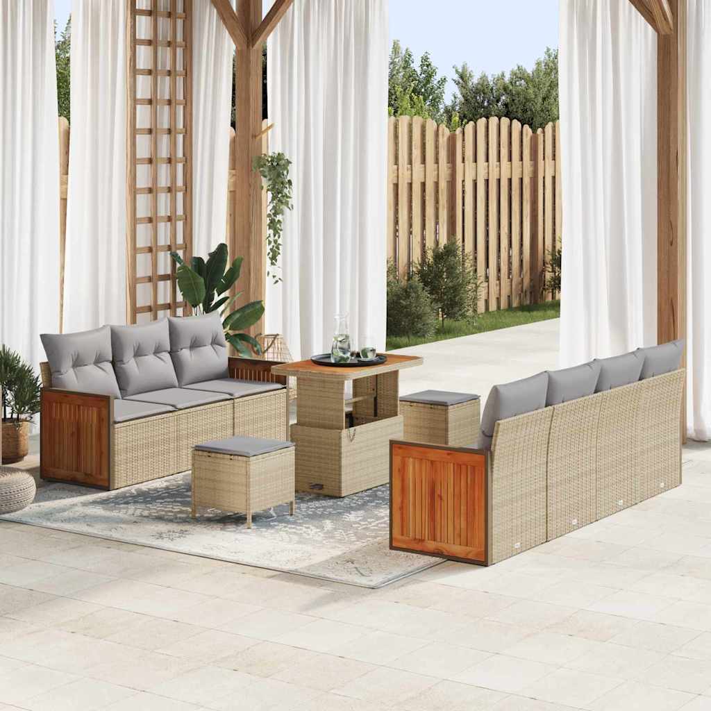 Havesofa Sæt 13 stk. 9-Antal sæder Beige og lys grå polyrattan