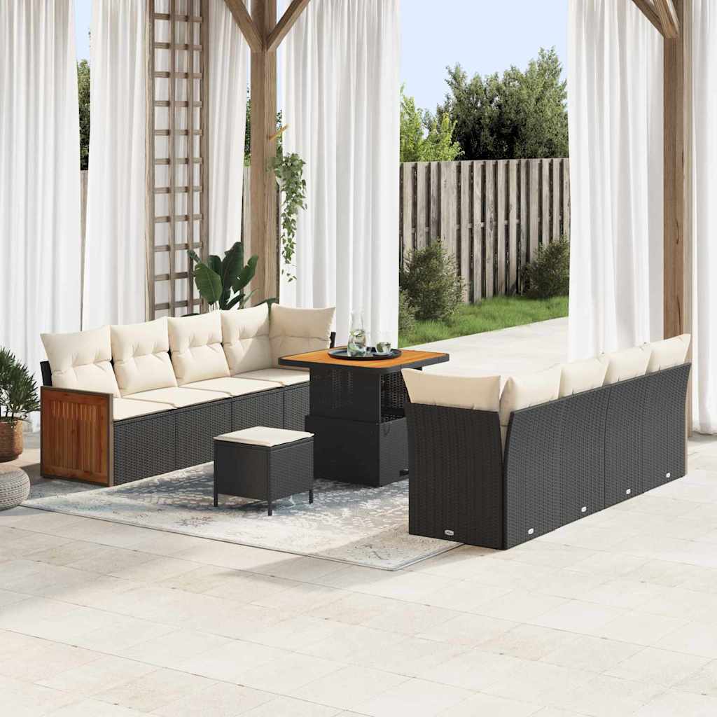 Havesofa Sæt med pude 12 pcs Sort og Cream polyrattan