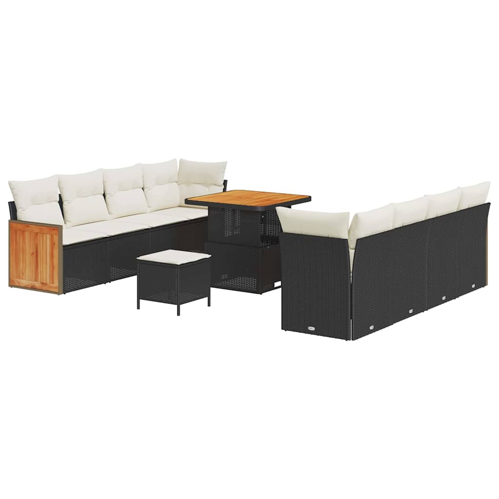 Havesofa Sæt med pude 12 pcs Sort og Cream polyrattan