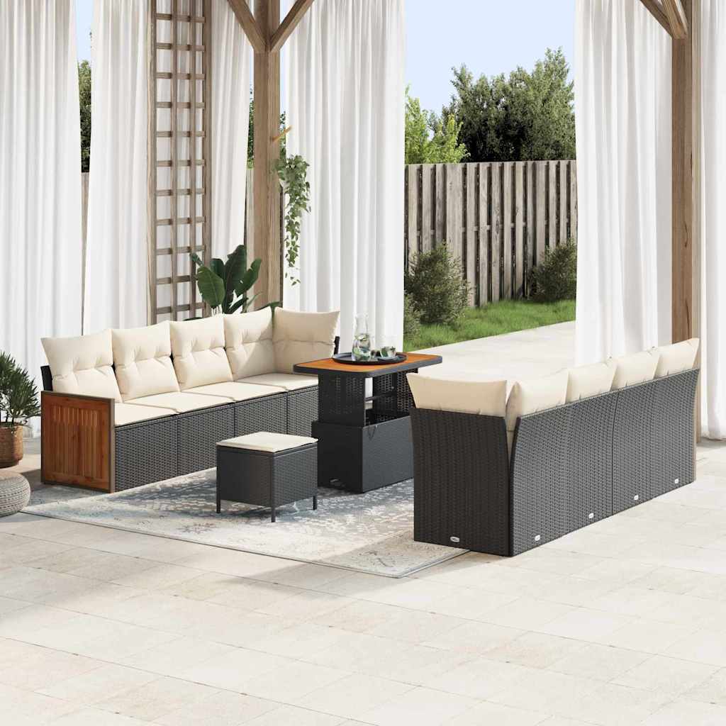 Havesofa Sæt med pude 12 pcs Sort og Cream polyrattan