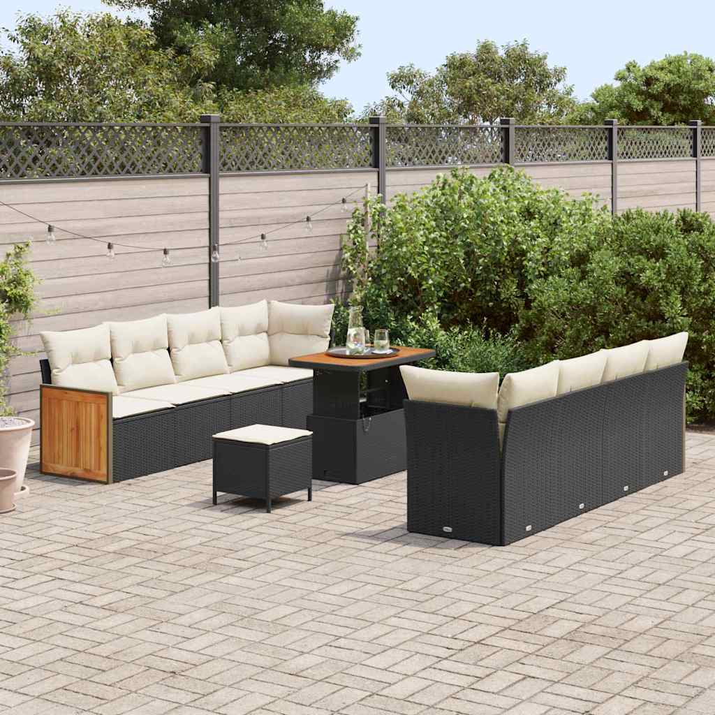 Havesofa Sæt med pude 12 pcs Sort og Cream polyrattan