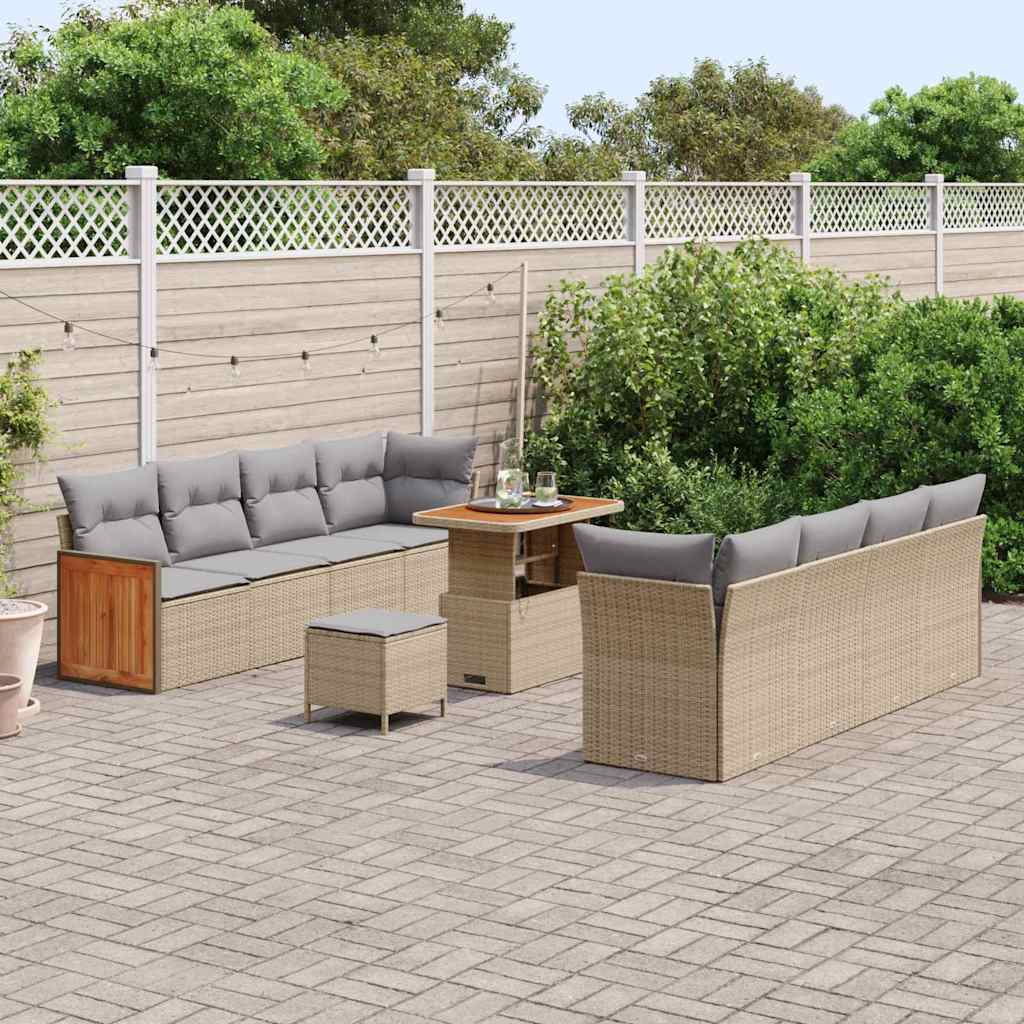 Havesofa Sæt med pude 12 pcs Beige og lys grå polyrattan