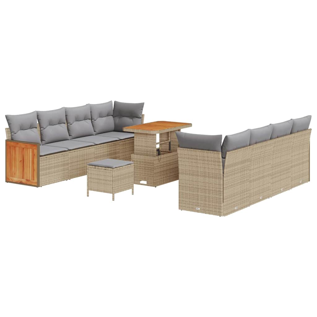 Havesofa Sæt med pude 12 pcs Beige og lys grå polyrattan