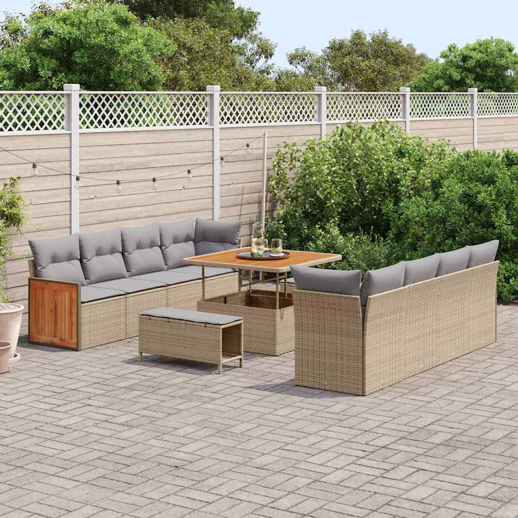 Havesofa Sæt med pude 12 pcs Beige og lys grå polyrattan