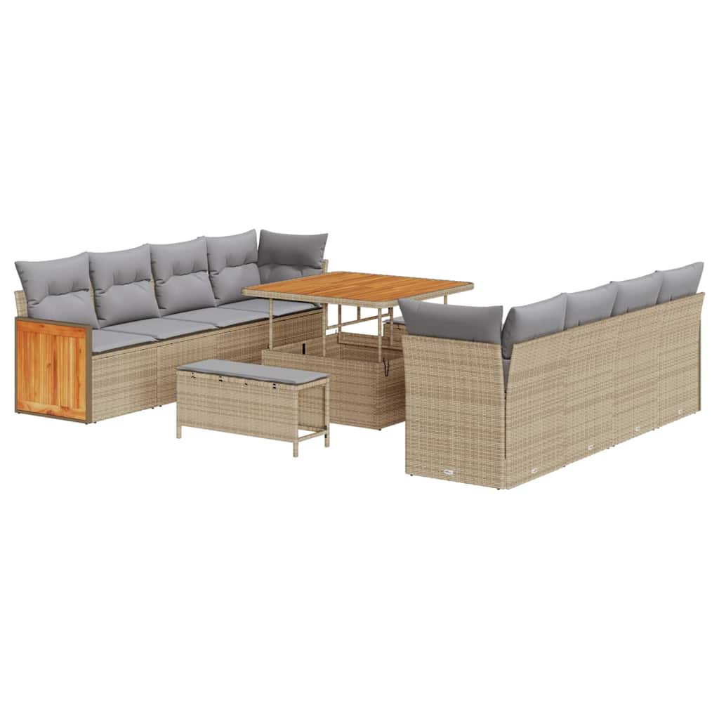 Havesofa Sæt med pude 12 pcs Beige og lys grå polyrattan
