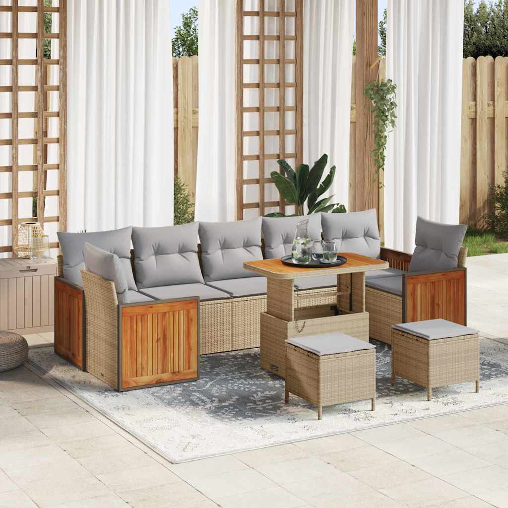 Havesofa Sæt 13 stk. 9-Antal sæder Beige og lys grå polyrattan