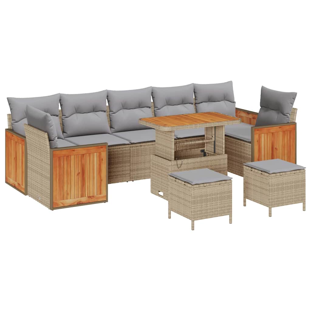 Havesofa Sæt 13 stk. 9-Antal sæder Beige og lys grå polyrattan