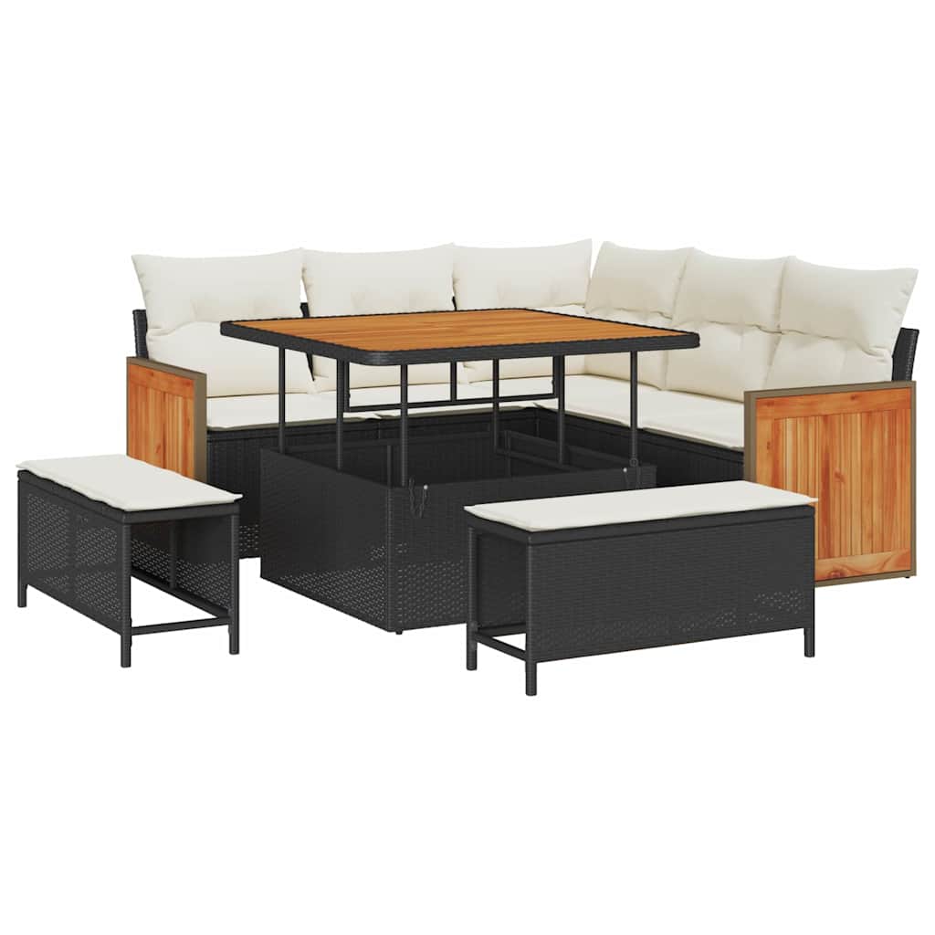 Havesofa Sæt 9 stk. 8-Antal sæder Sort og Cream polyrattan