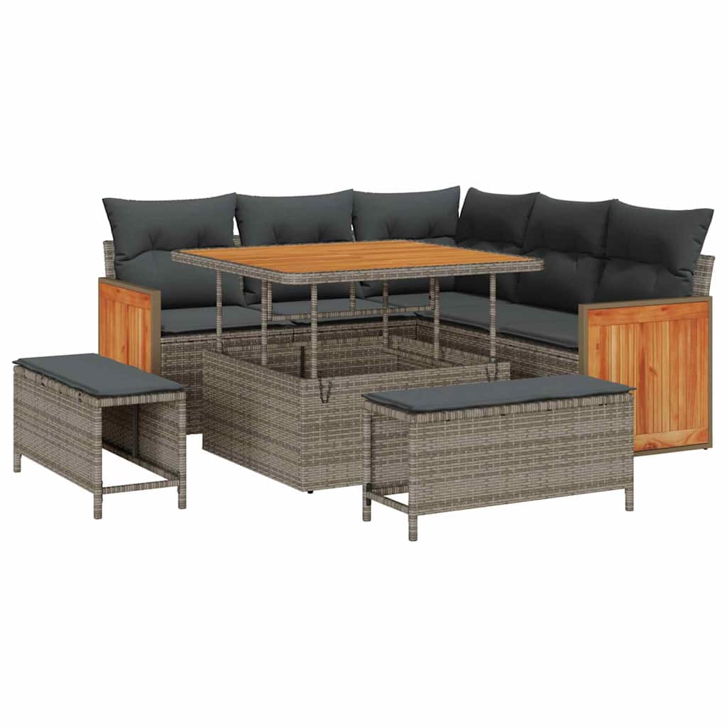 Havesofa Sæt 9 stk. 8-Antal sæder Grå polyrattan