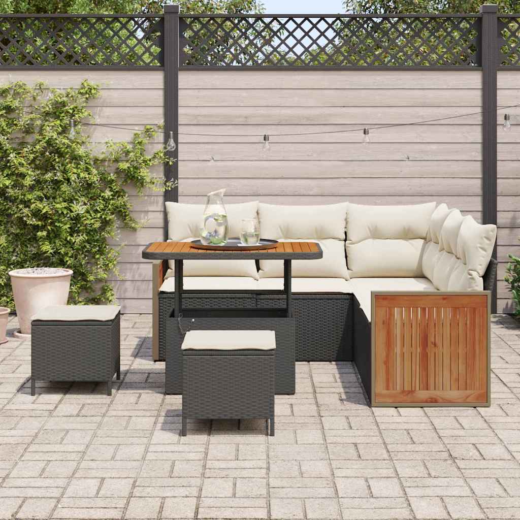 Havesofa Sæt 9 stk. 6-Antal sæder Sort og Cream polyrattan