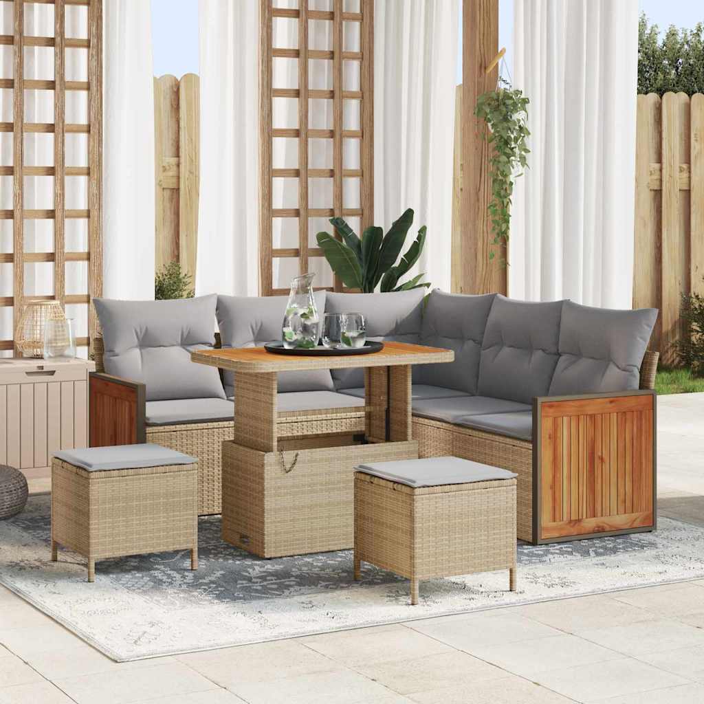 Havesofa Sæt 9 stk. 6-Antal sæder Beige og lys grå polyrattan