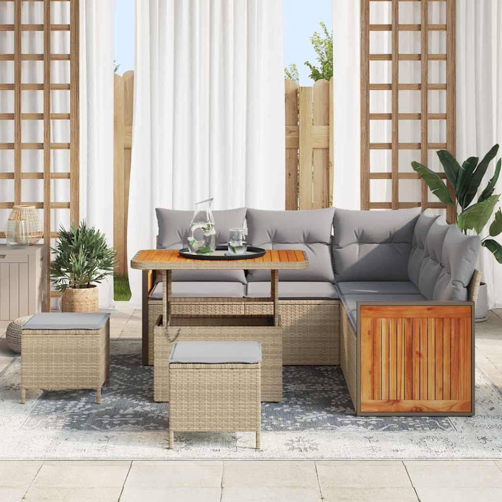 Havesofa Sæt 9 stk. 6-Antal sæder Beige og lys grå polyrattan