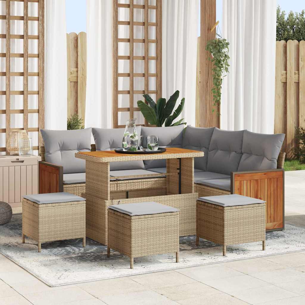 Havesofa Sæt 9 stk. 7-Antal sæder Beige og lys grå polyrattan