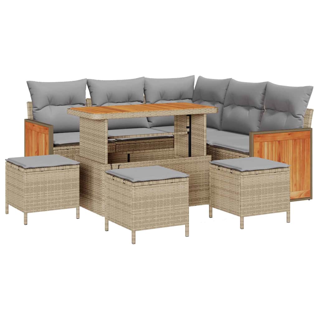 Havesofa Sæt 9 stk. 7-Antal sæder Beige og lys grå polyrattan