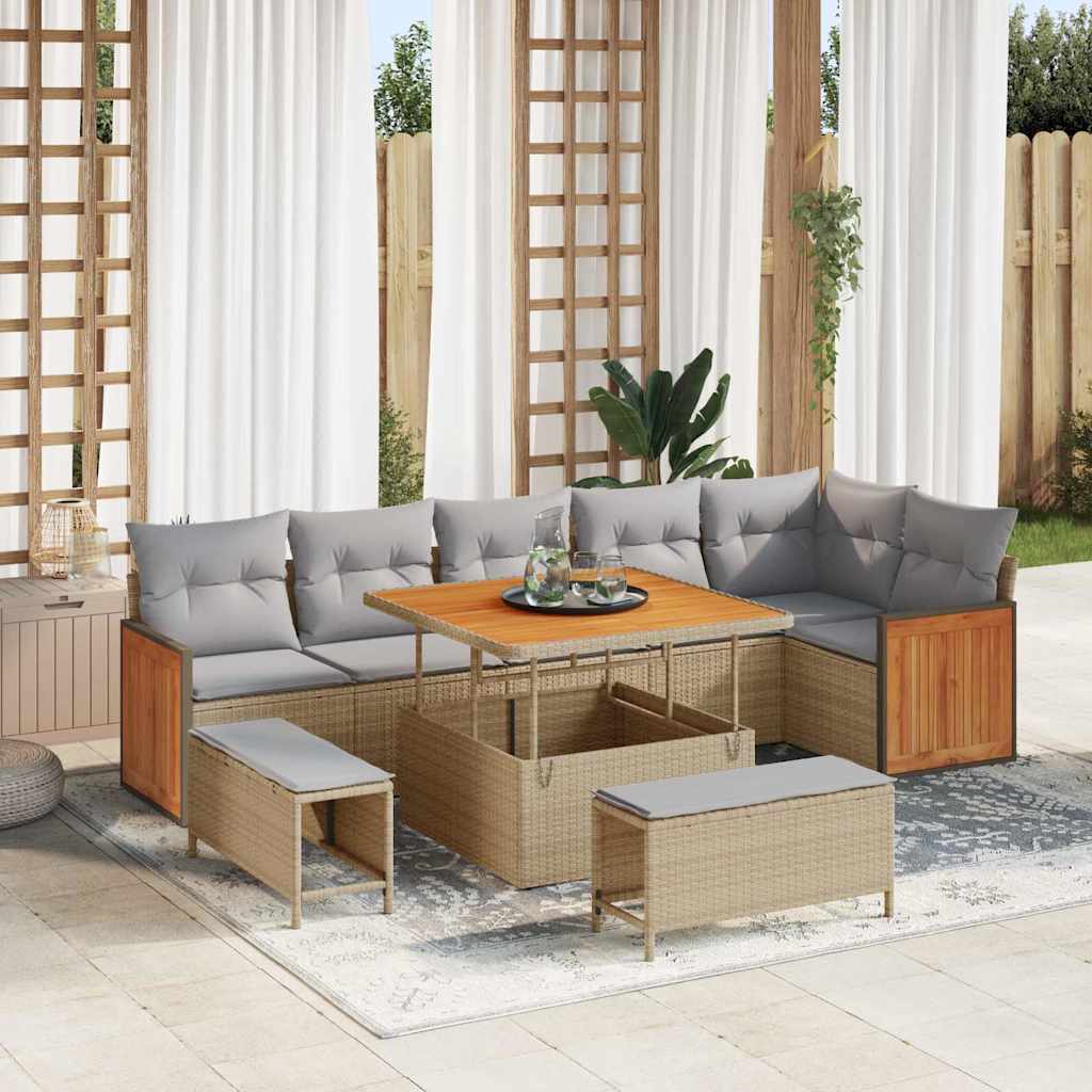 Havesofa Sæt 11 stk. 9-Antal sæder Beige og lys grå polyrattan